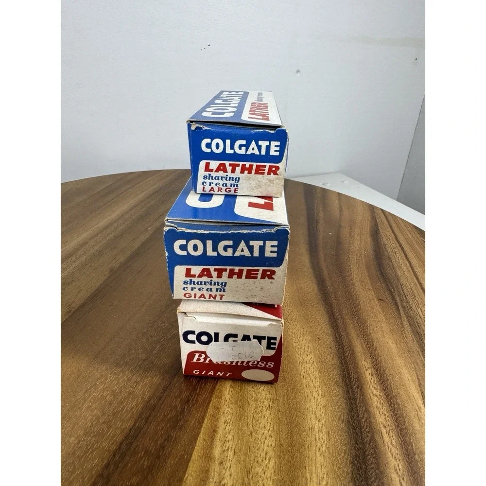 3 NOS Vintage Colgate Lather Shaving Cream Large Boxes Only Made USA Advertising